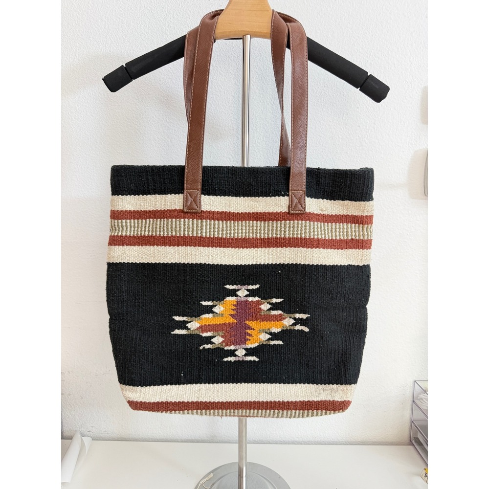 Target Limited Edition Southwestern Woven Stripe Tote Bag Black Brown Wool Blend